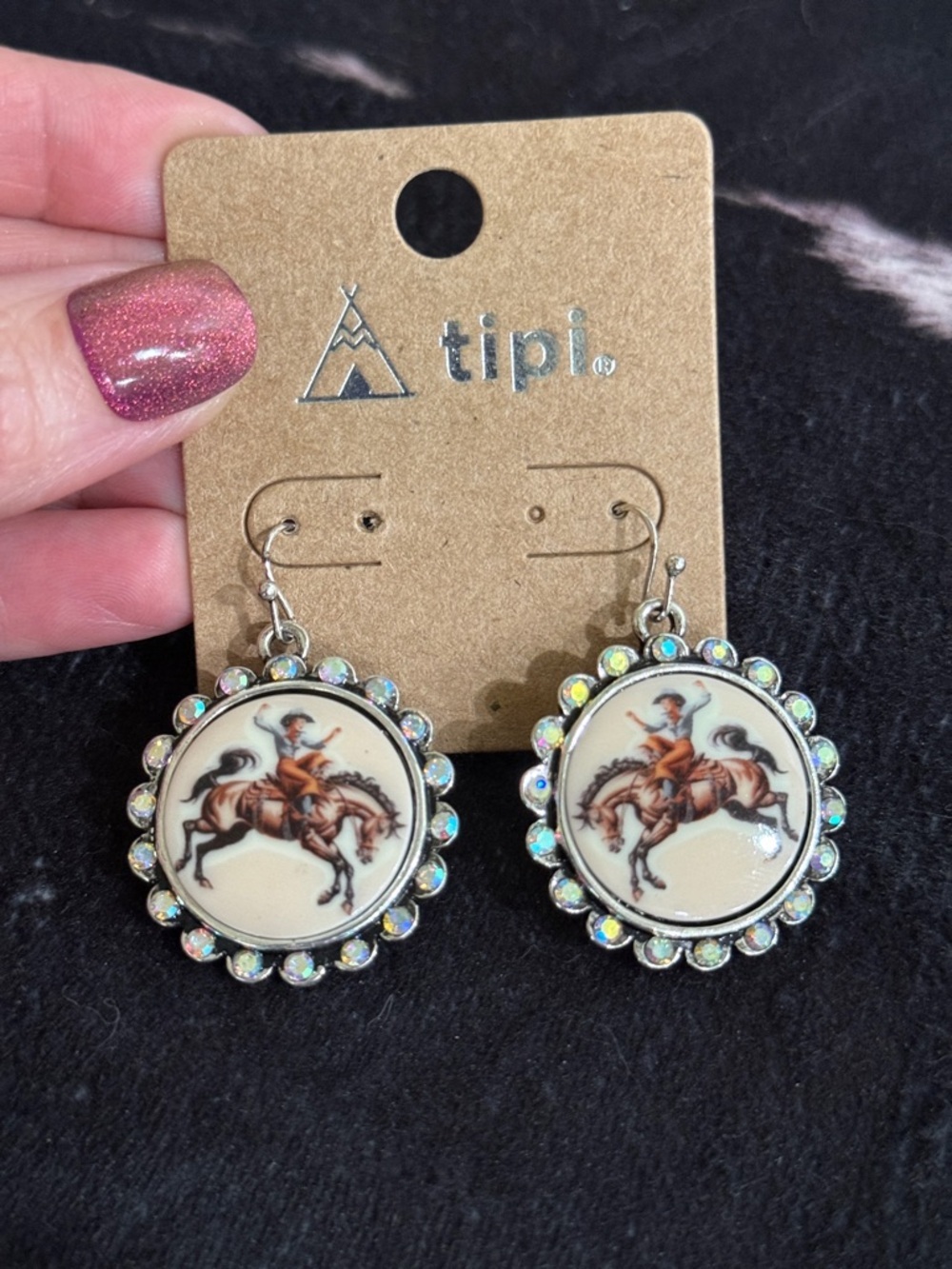 TIPI IRIDESCENT RANGE RIDER SILVERTONE EARRINGS